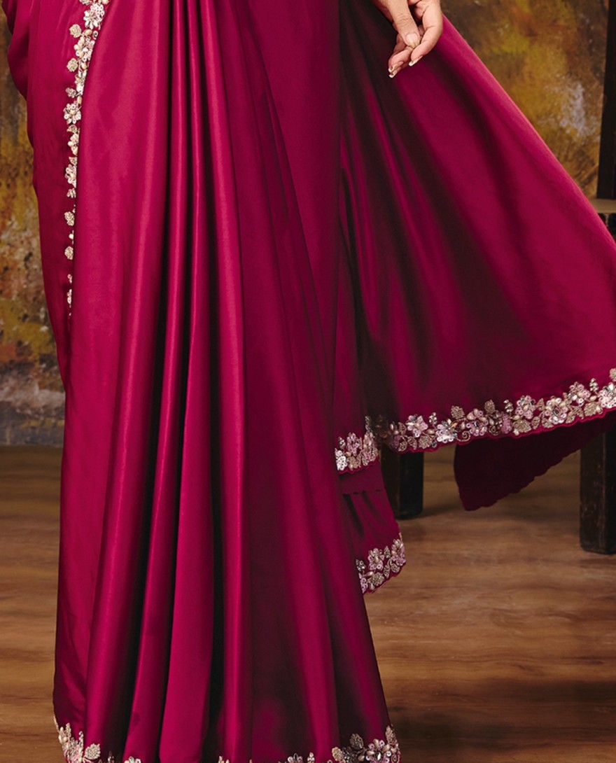 27104-A - Rani Pink Embroidered Wedding Party Designer Saree
